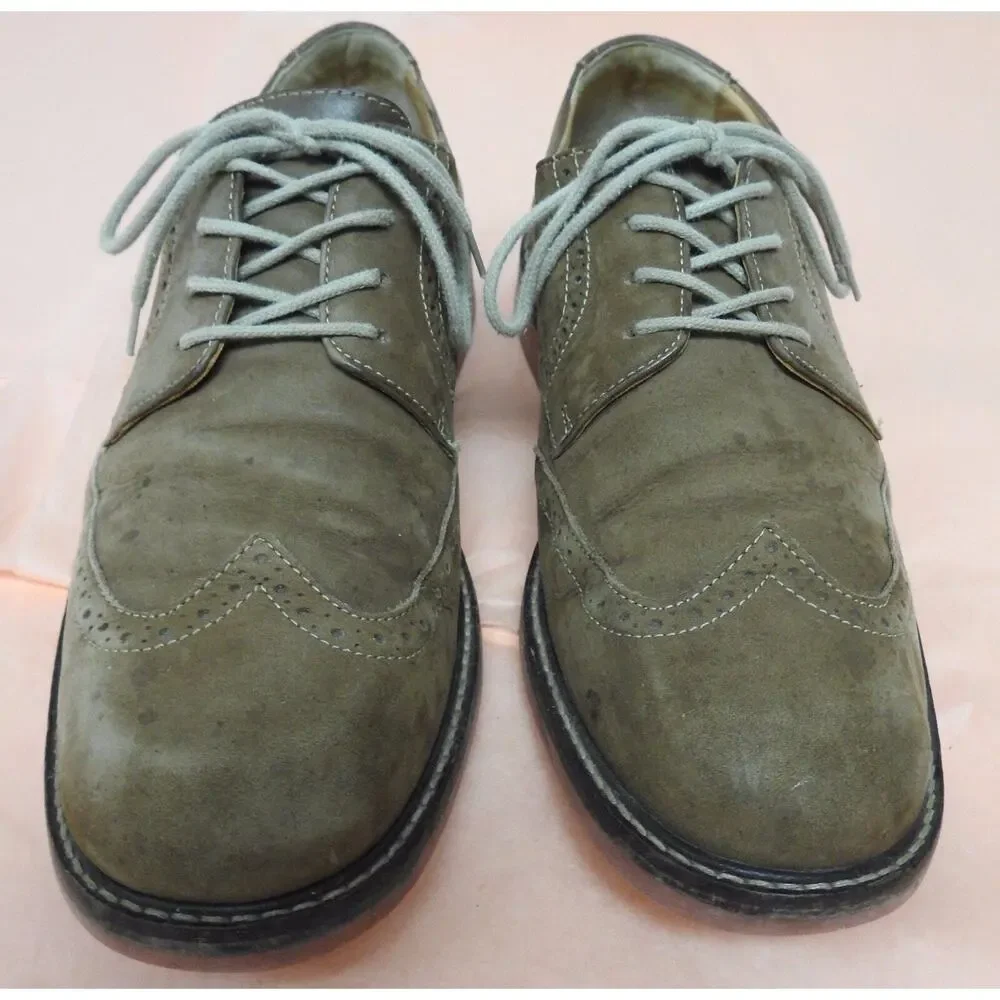 Johnston & Murphy sheepskin mens 9 M leather oxfords dress shoes wing tip nubuck